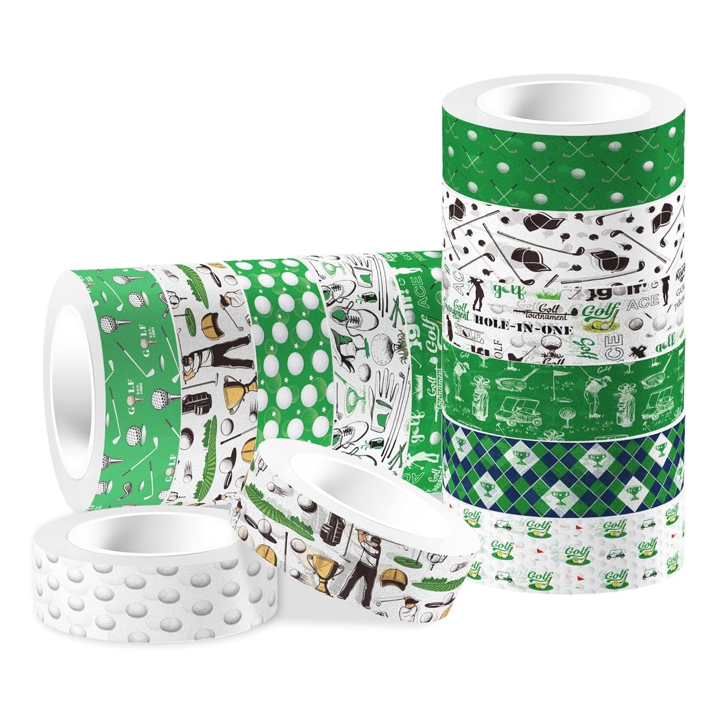 12 Rolls Golf Ball Washi Tape Set - Sports Theme Decorative Paper Tape for Scrapbooking, Journals, Gift Wrapping & DIY Crafts (15mm x 6.5m per Roll)