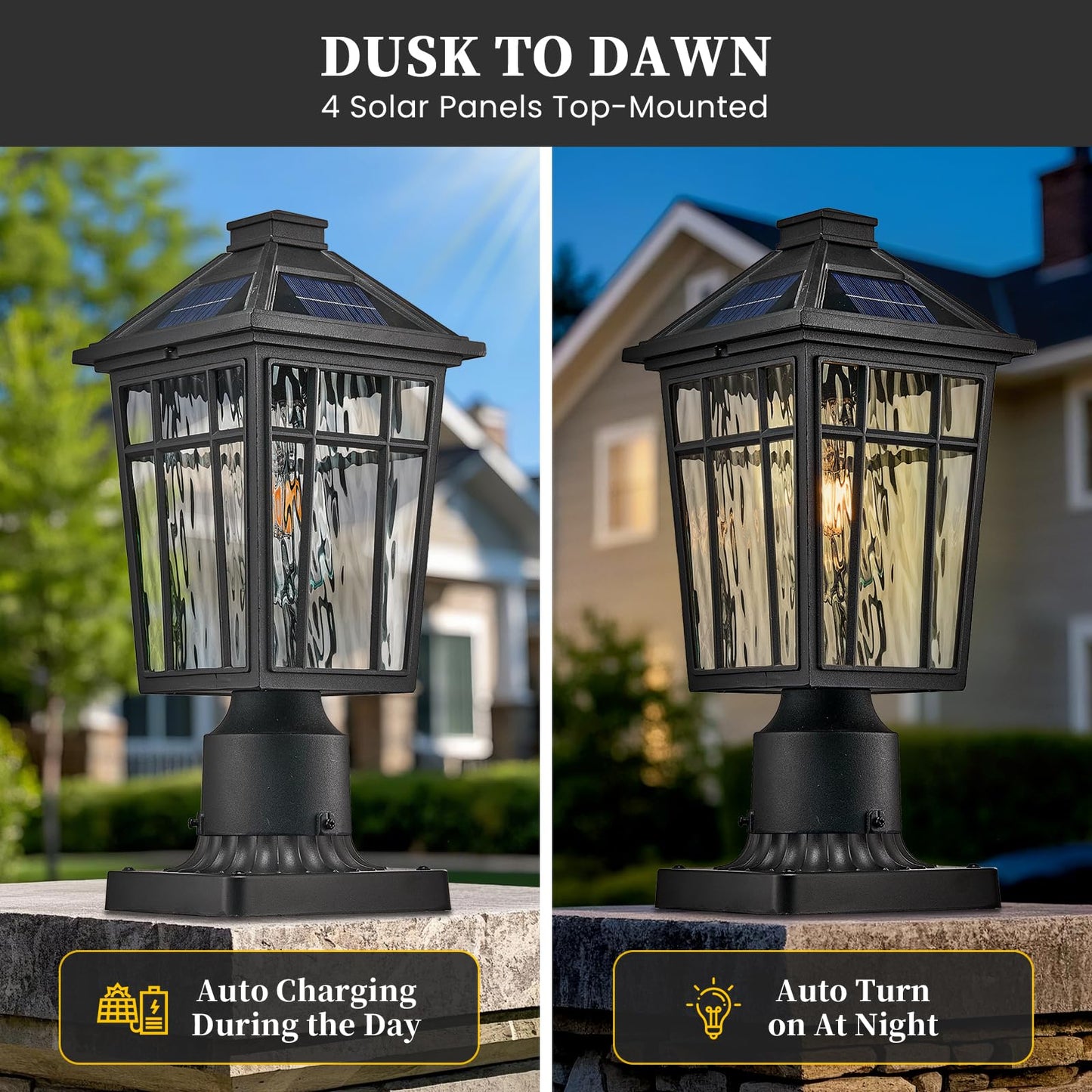 NAXTTII Solar Lamp Post Lights Aluminum Black 16.5 Inch Dusk to Dawn with Remote Control Model XN12P-M-SL-SW-BK