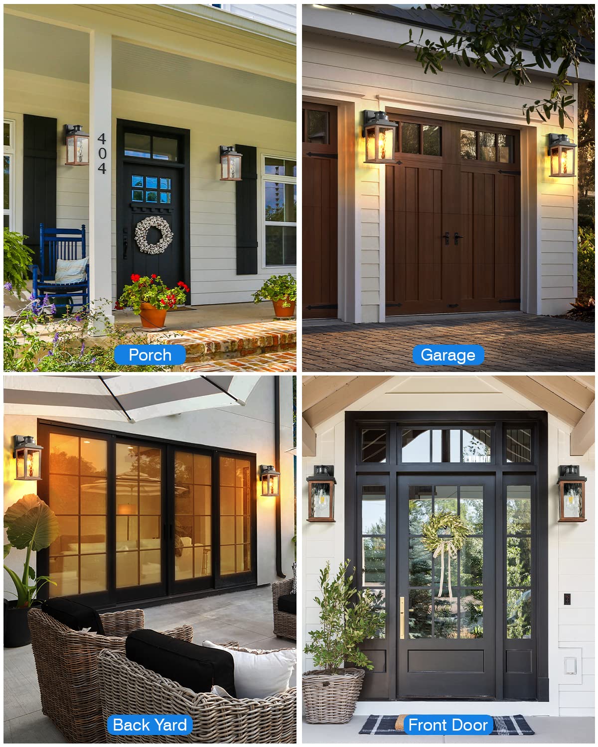 Vianis Motion Sensor Outdoor Lights, Waterproof Wall Mount Lantern, Wood Grain, Model V81011Gr, Dusk To Dawn Sconce For Entryway