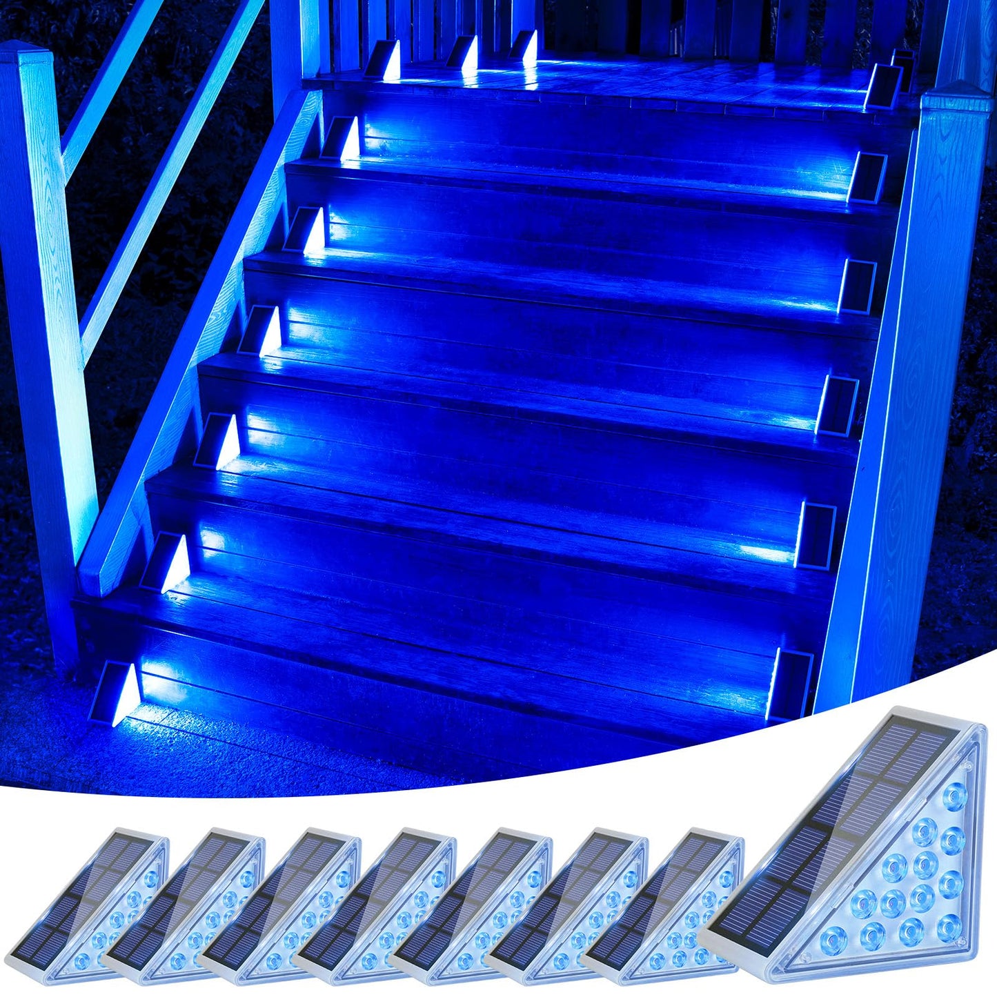 VOLISUN Solar Stair Lights 8 Pack, Waterproof IP67 LED Step Lights, Blue Lighting, for Garden, Deck, Front Step, Model 21712ZM