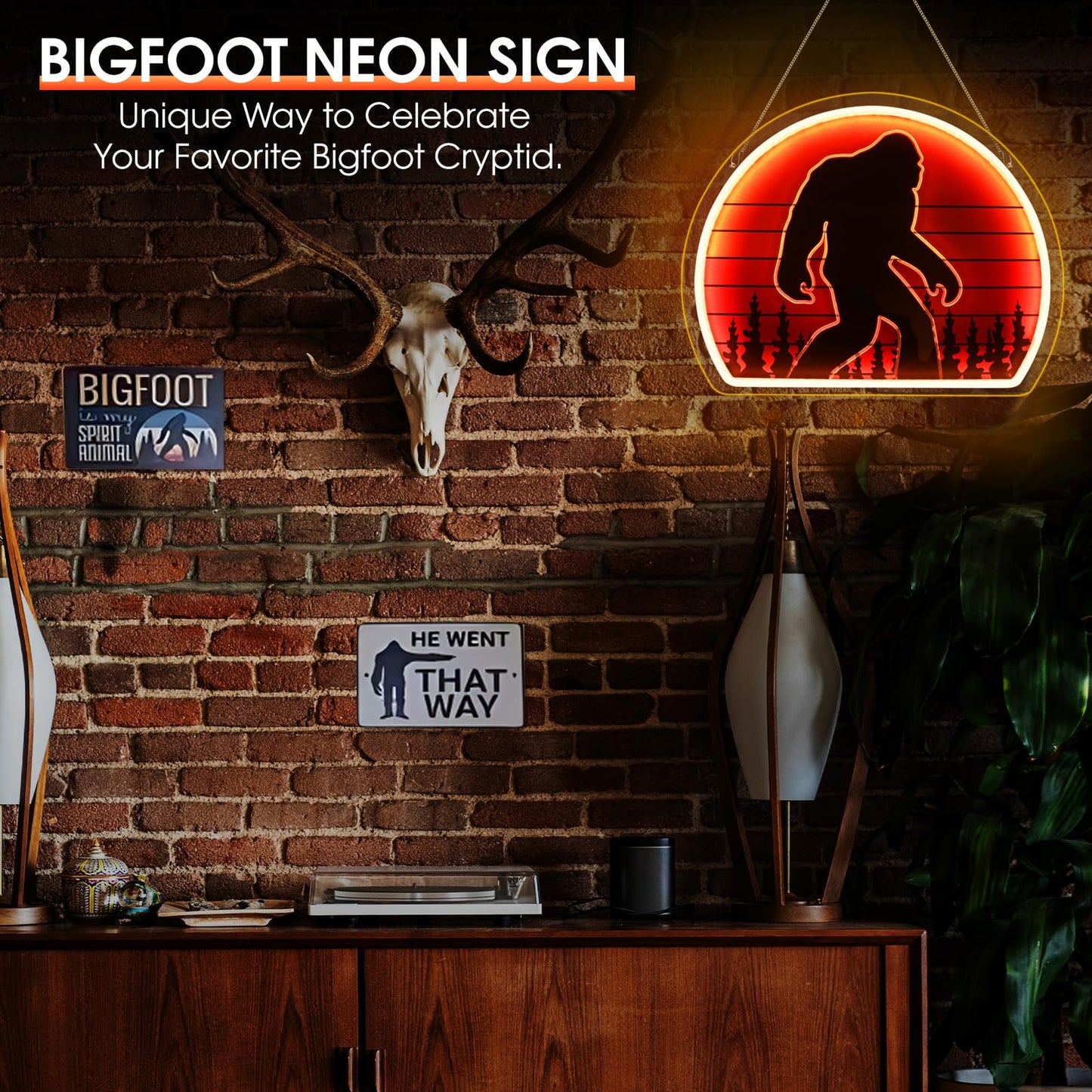 Reyeeinc Bigfoot Neon Sign  Bright Dimmable Usb Powered Sasquatch Neon Lights Sign And Unique Uv Printed Funny Big Foot Sasquatch Gifts For Men Women mature-themeds Kids Bigfoot Lovers Wall Art Decors