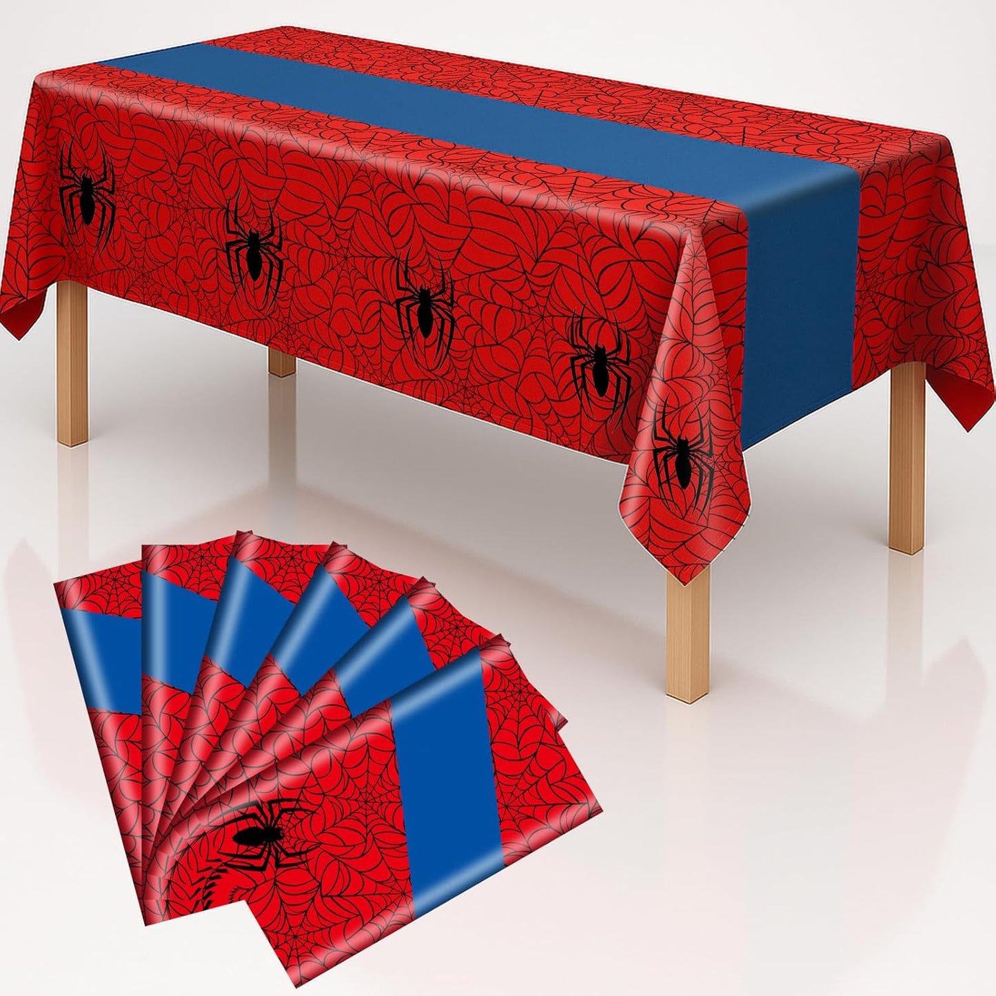 6-Pack Spider Theme Tablecloths - 54x108 Inch Disposable Plastic Table Covers for Birthday & Halloween Parties, Red & Blue Web Design Decorations for Little Ones, Adults, Indoor/Outdoor Event