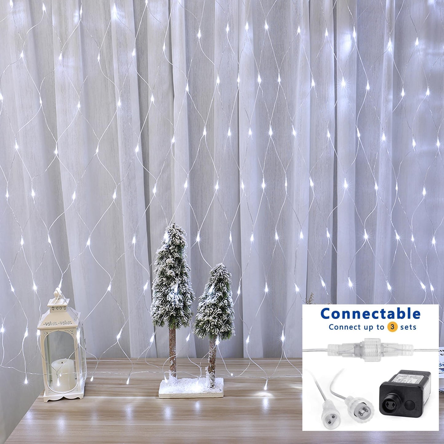 Joomer Christmas Net Lights - 12FT x 5FT, 360 LED, Waterproof, 8 Modes, Clear Wire, White, Model SSL0360-N-29V