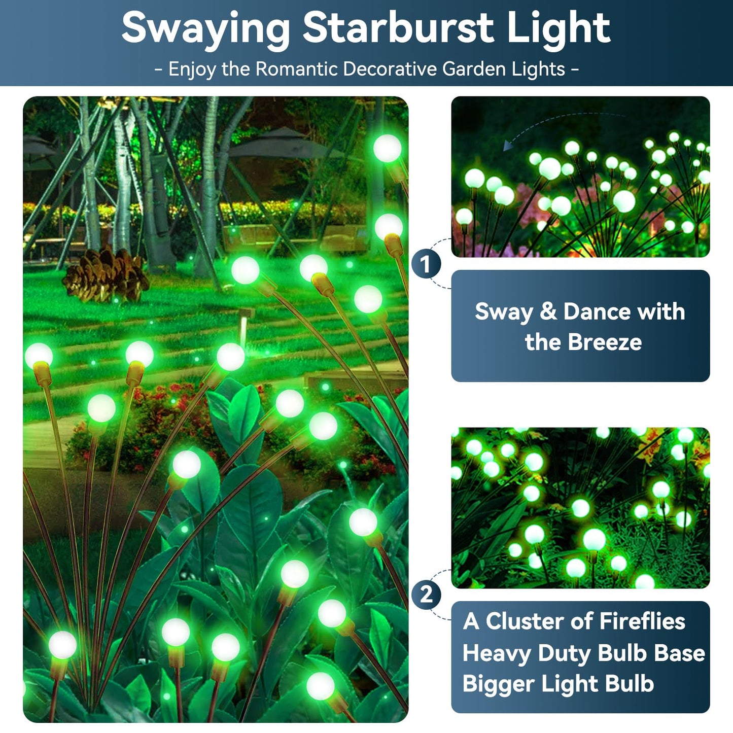 YShengMian Solar Firefly Lights, 32 LED Waterproof Outdoor Decor, 4 Pack, Green
