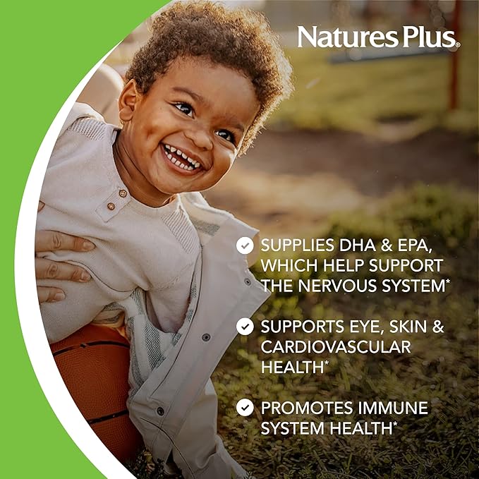 Natures Plus Animal Parade Omega 3/6/9 Junior, Lemon Flavor - 90 Softgels - Promotes Children's Immune, Skin, Eye & Nervous System Health - Non-GMO, Gluten Free - 45 Servings
