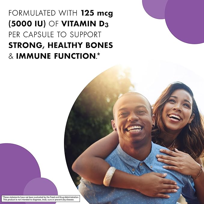 Bluebonnet Nutrition Vitamin D3 5000 IU Vegetable Capsule, Aids in Muscle & Skeletal Growth, Cholecalciferol from Lanolin, D3, Non GMO, Gluten Free, Soy Free, Milk Free, Kosher, 60 Count