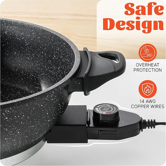 TWIN™ Electric Hot Pot with Divider | EvenHeat Cast Aluminum Non-Stick Pot for No-Spot Cooking | 1500W Fast Heating | Dual-Flavor Shabu Shabu Pot for Family Use | 1-Yr Warranty