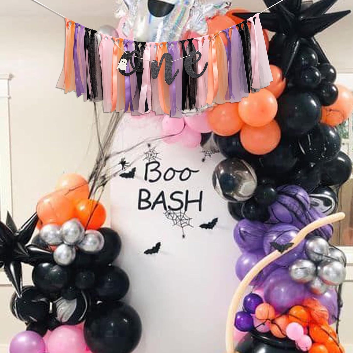 Halloween Spooky One High Chair Banner - Little Ghost Baby 1st Birthday Party Decoration Supplies, Halloween Themed Spooky Garland, Boo Ghost Sign Birthday Party Backdrop Decoration Banner