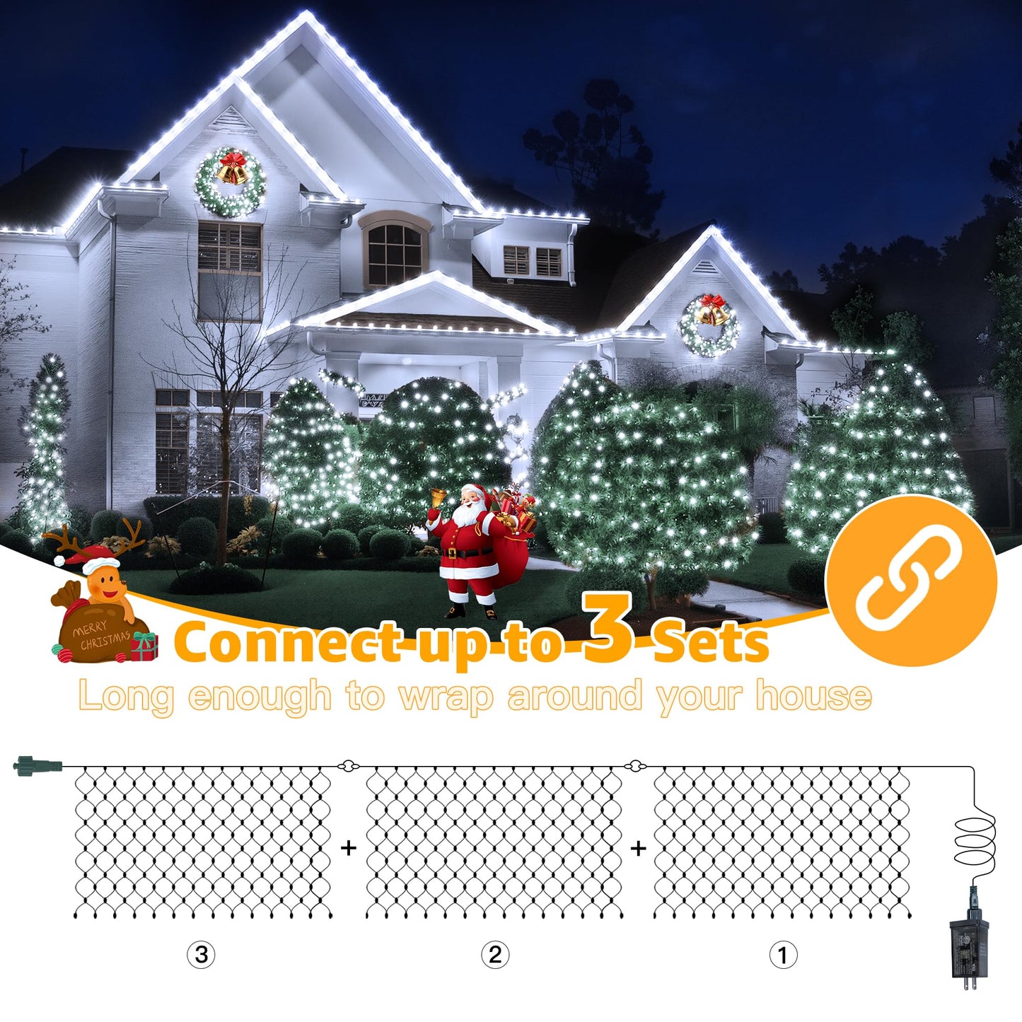 Ollny Net Lights Outdoor Mesh Light  210Led 10X7Ft Green Wire Christmas Net Lights  Ip67 Waterproof  8 Modes Plug In Bush Light For Tree Shrubs Outside Patio Decorations  Cool White