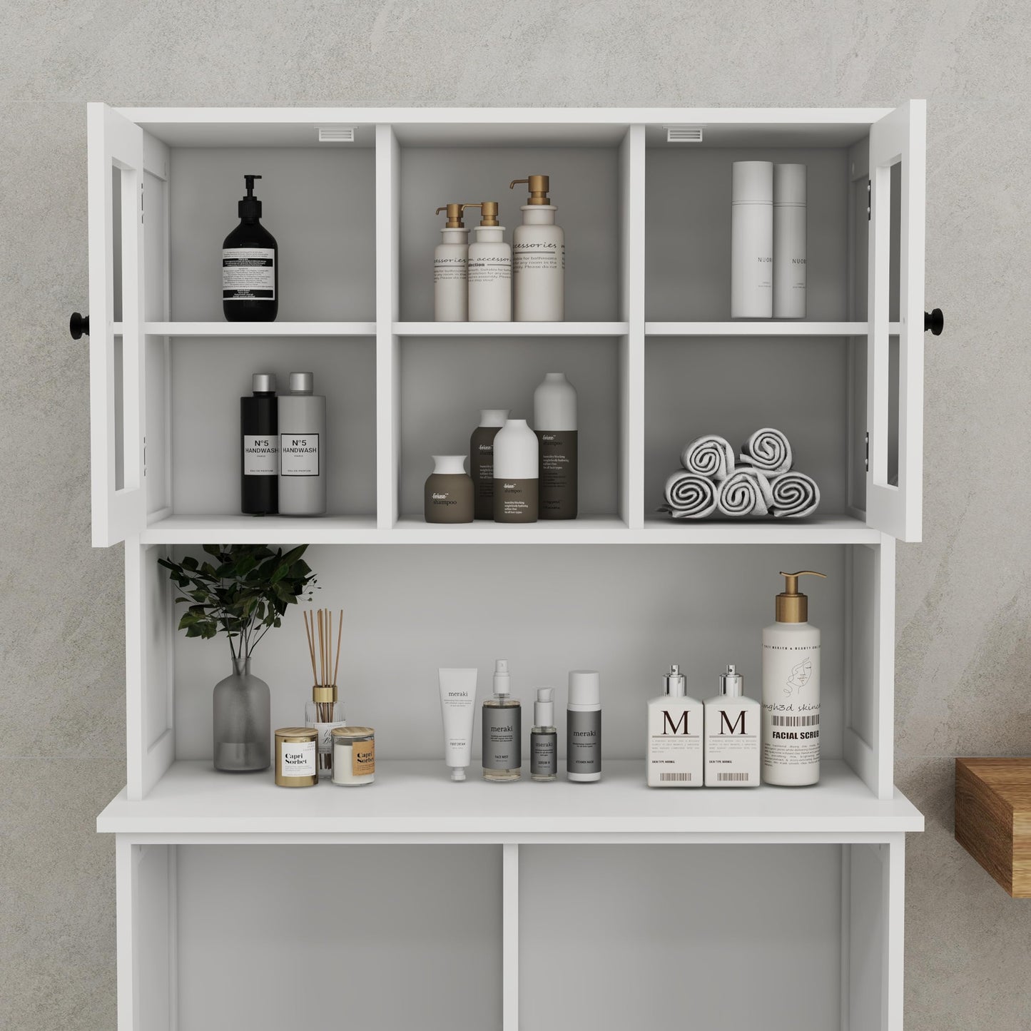 Gecheer Two-Compartment Tilt-Out Dirty Laundry Basket Cabinet - Space-Saving and Functional Storage Cabinet Organizer, Storage Unit Shelves, for Bathroom Living Room Dining Kitchen YJXW1120S00001