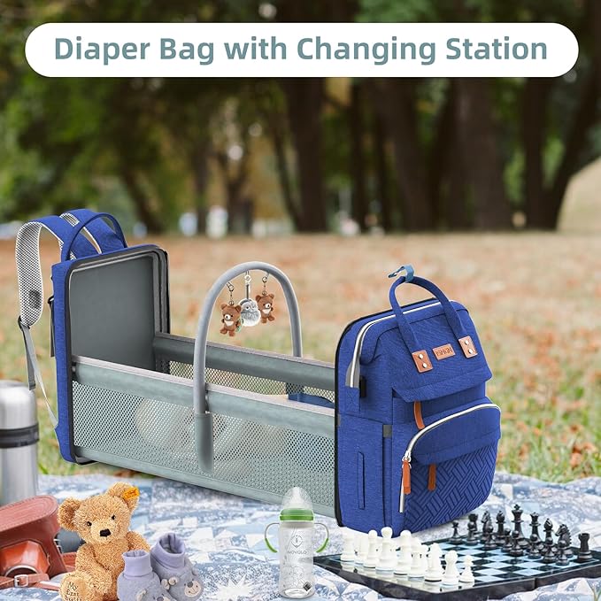 Diaper Bag Backpack, Large Diaper Bag, Multifunctional Diaper Bag, Baby Bag, Navy Blue