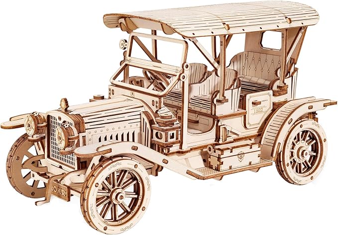 ROKR 3D Wooden Puzzle Model Car Kits to Build for Adults, 1:15 Scale Vintage Car Model Building Kit 298pcs Wood Craft Hobby Gift for Teens Men Women Christmas