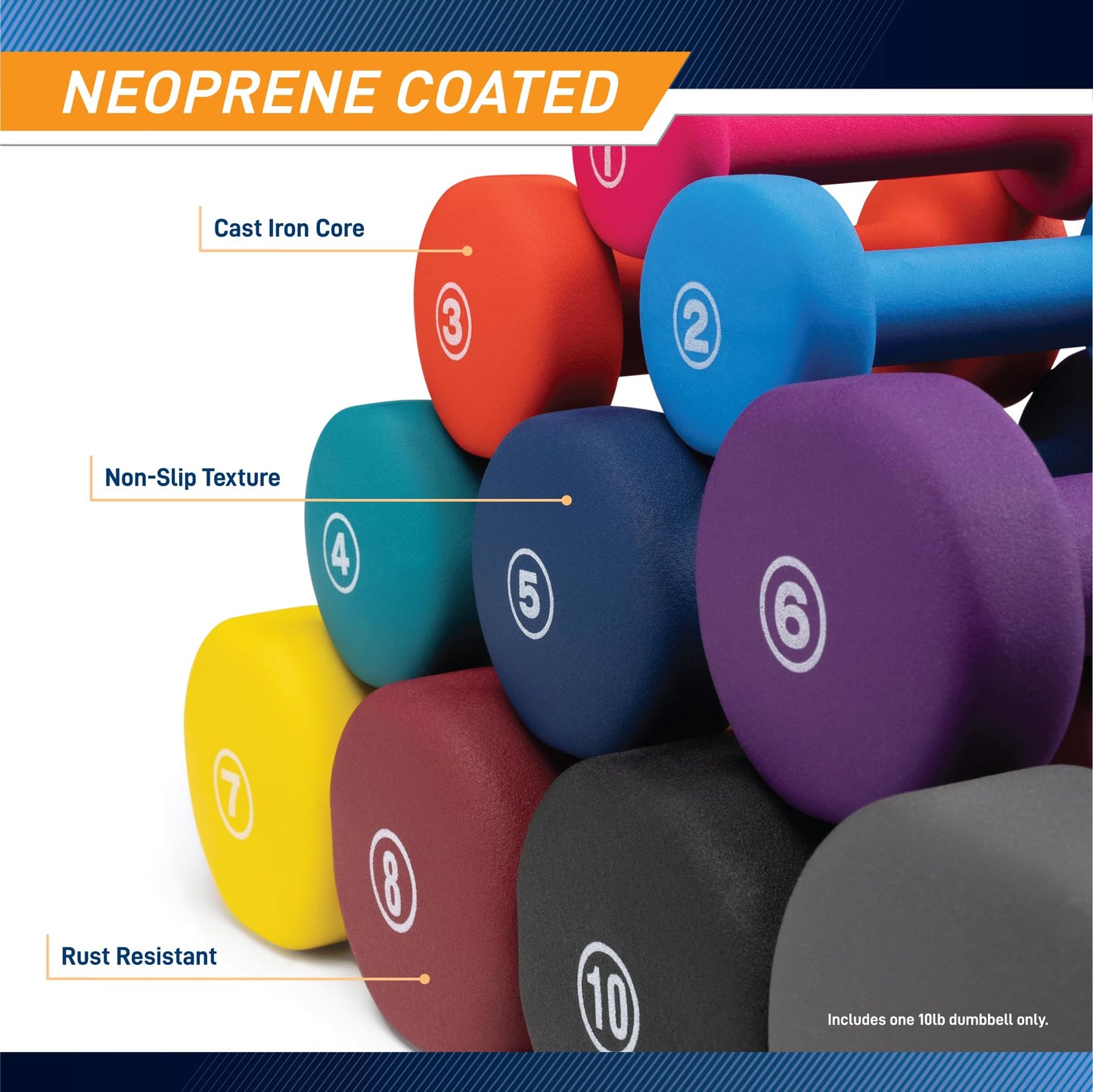 Marcy Neoprene Dumbbell, Single Piece, 10-lb, Midnight Black
