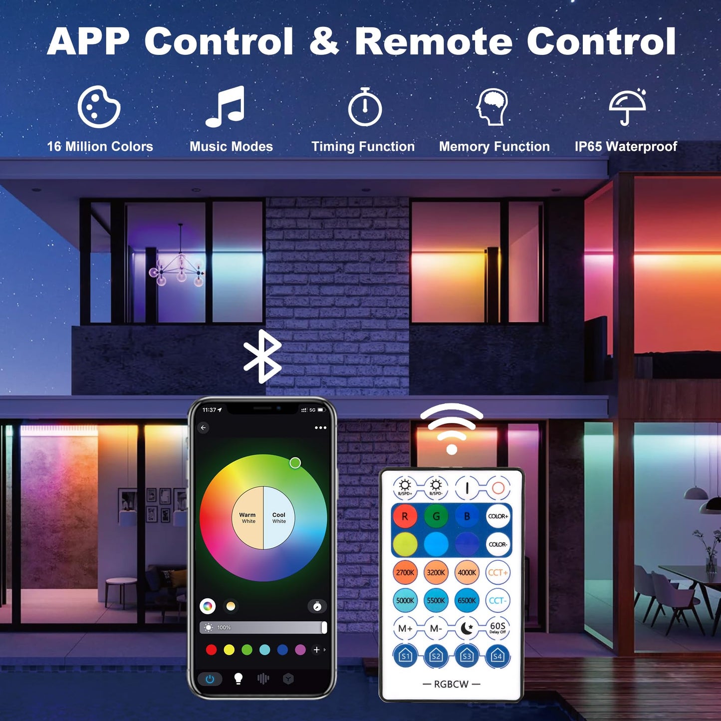 T-SUN RGBCW Wall Washer Lights 50W 2-Pack with APP & Remote Control, Music Sync, Aluminum, Model TS-F0410-RGBCW-BT-US-2P