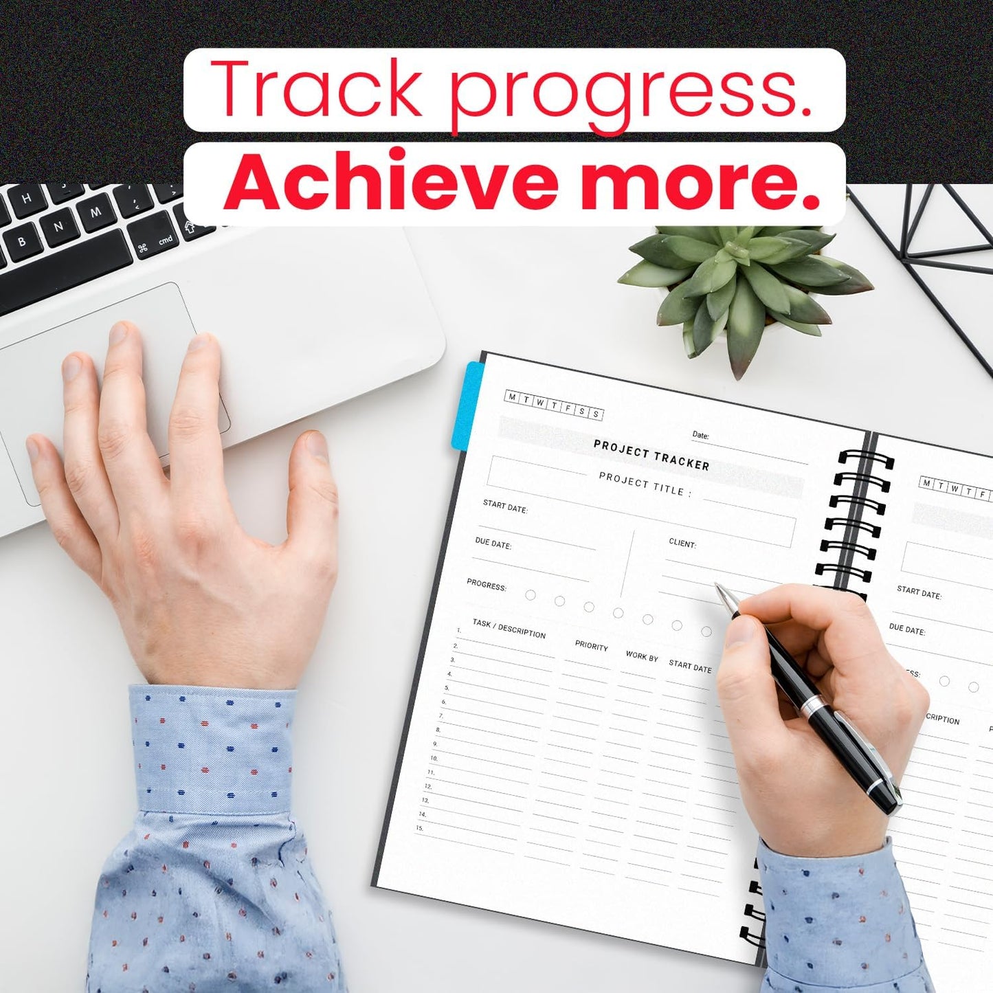 Meeting Notebook for Work 8.5x11 – Professional Meeting Planner with Monthly & Weekly Pages, Project Trackers, Notes & Grid Sections – 160 Pages, 120gsm Paper, Black Spiral, Elastic Band + Index Tabs – SEEKZ