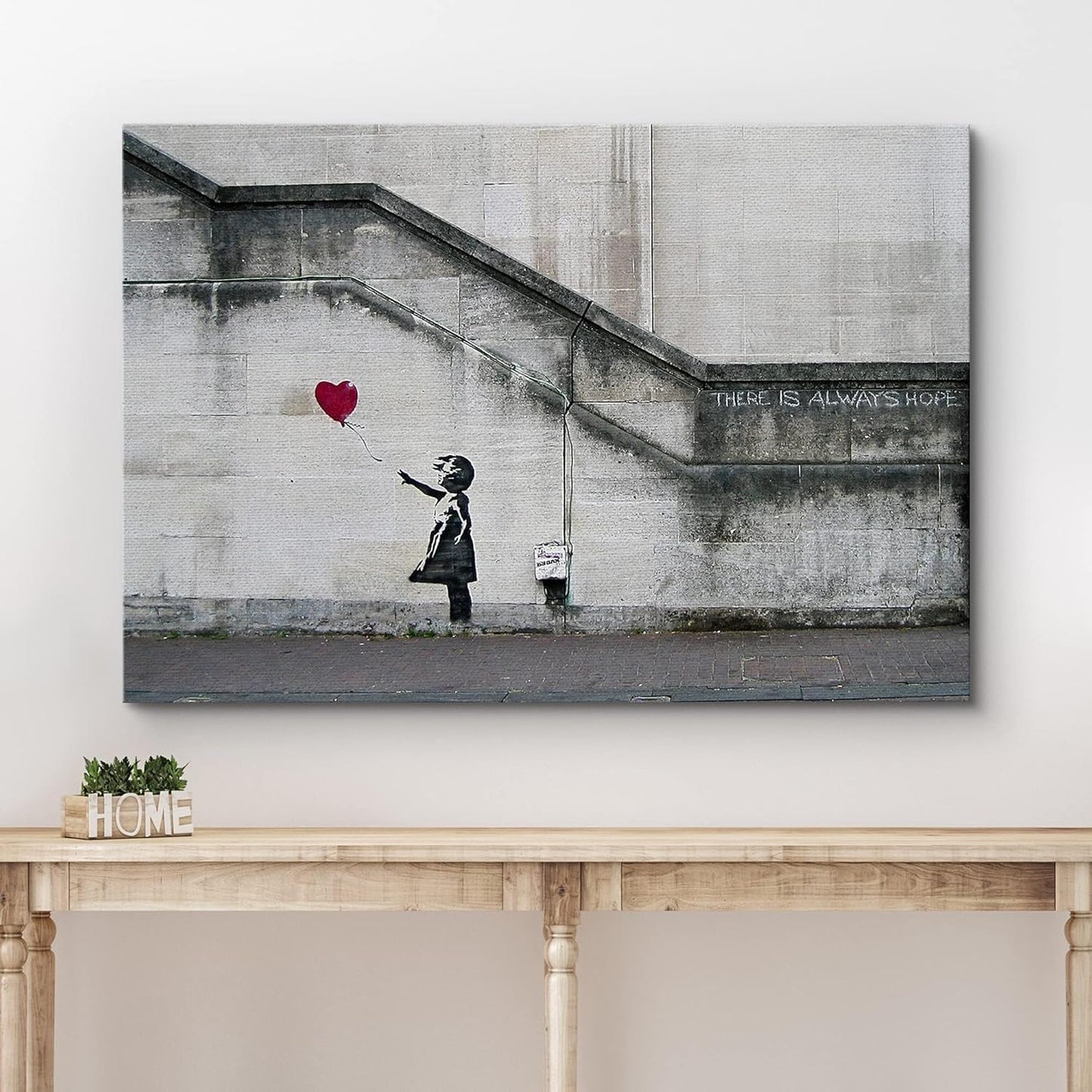 wall26 Canvas Print Wall Art Banksy There is Always Hope Girl with Balloon Graffiti & Street Art Pop Culture Illustrations Pop Art Bohemian Multicolor Dark for Living Room, Bedroom, Office - 32"x48"