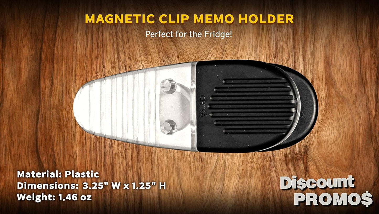 10 Magnetic Memo Holders Set - Large Clip, Plastic - Clear