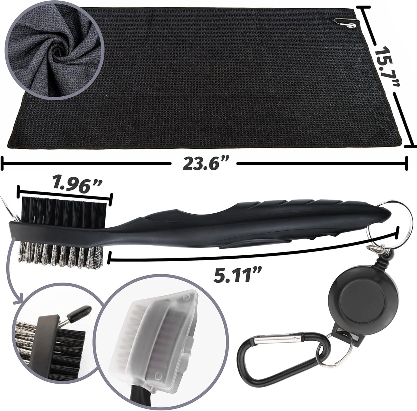 Golf Accessories Kit - Microfiber Waffle Pattern Golf Towel with Clip, Club Brush Groove Cleaner & Clip, Divot Tool with Marker - For Men & Women