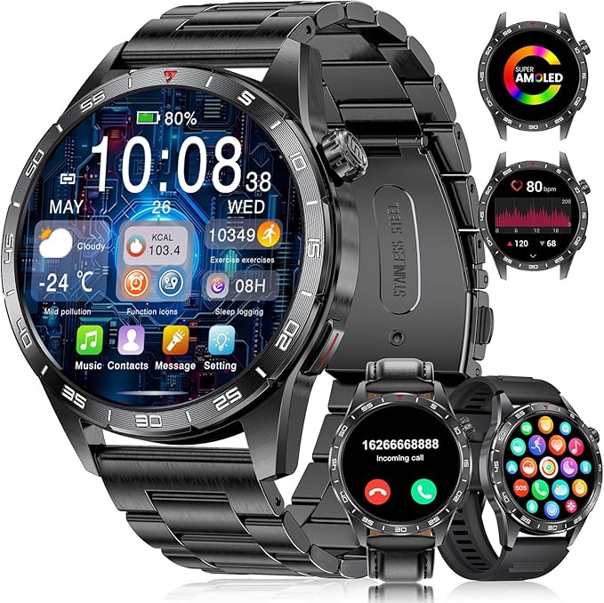 Smart Watch for Men (3 Straps),Answer/Make Calls,1.43'' AMOLED,IP68 Waterproof,110+ Sports Modes Fitness Watch with Sleep ...