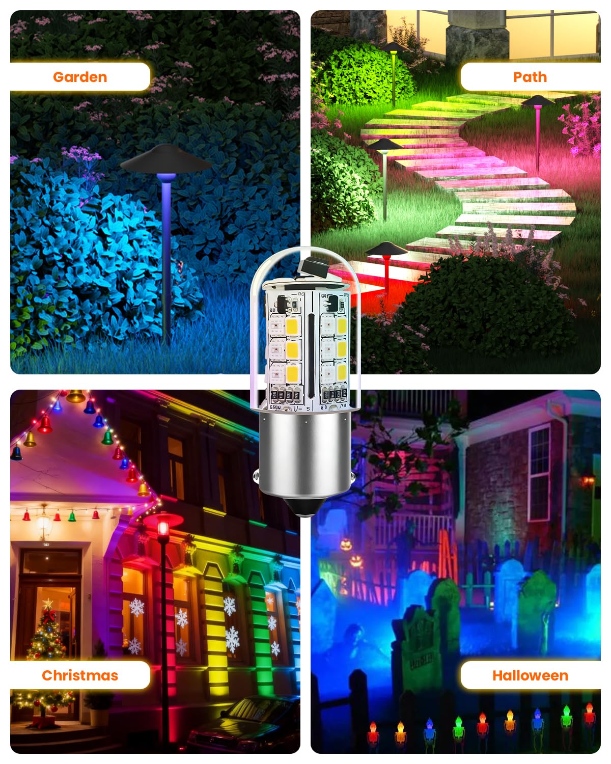 Cheopha 1141 1156 Ba15S Rgb Color Changing Led Bulb 3W  12V Landscape Light Bulbs  Single Contact Bayonet Base  Rgb+Warm White  Christmas New Year & Landscape Lighting And Rv Camper Trailer 4-Pack