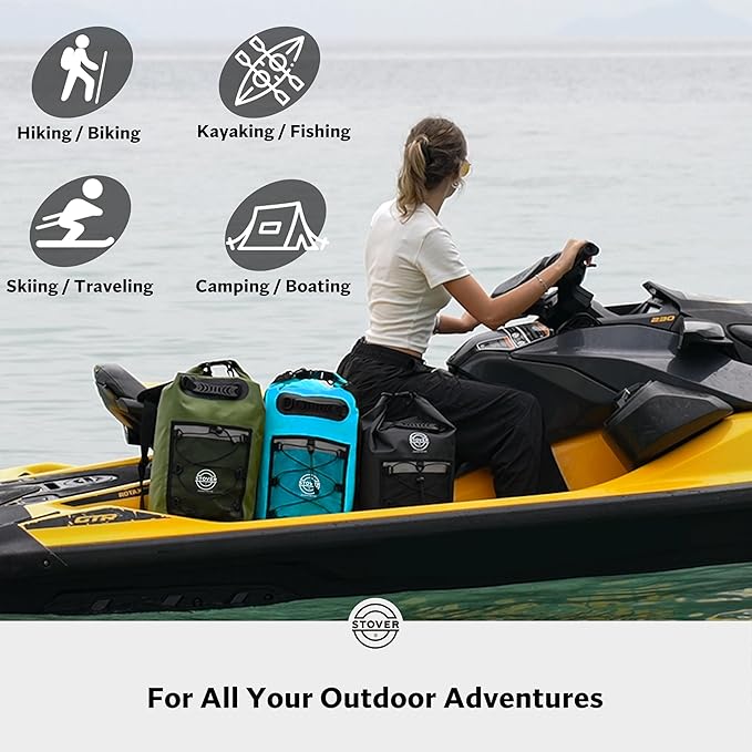 STOVER 5/10/25/30/40/55L Waterproof Dry Backpack- Medium Floating Dry Bag for Kayaking, Travel, Tubing, Hiking, Fishing, Camping, Motorcycles & the Beach, Heavy-Duty Roll Top Men/Women (Blue)