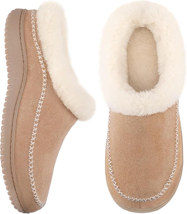 Zigzagger Women's Moccasin Slip-On Fuzzy Slippers - House Shoes Indoor Outdoor with Microsuede & Fluffy Fur Fleece, Cozy W...