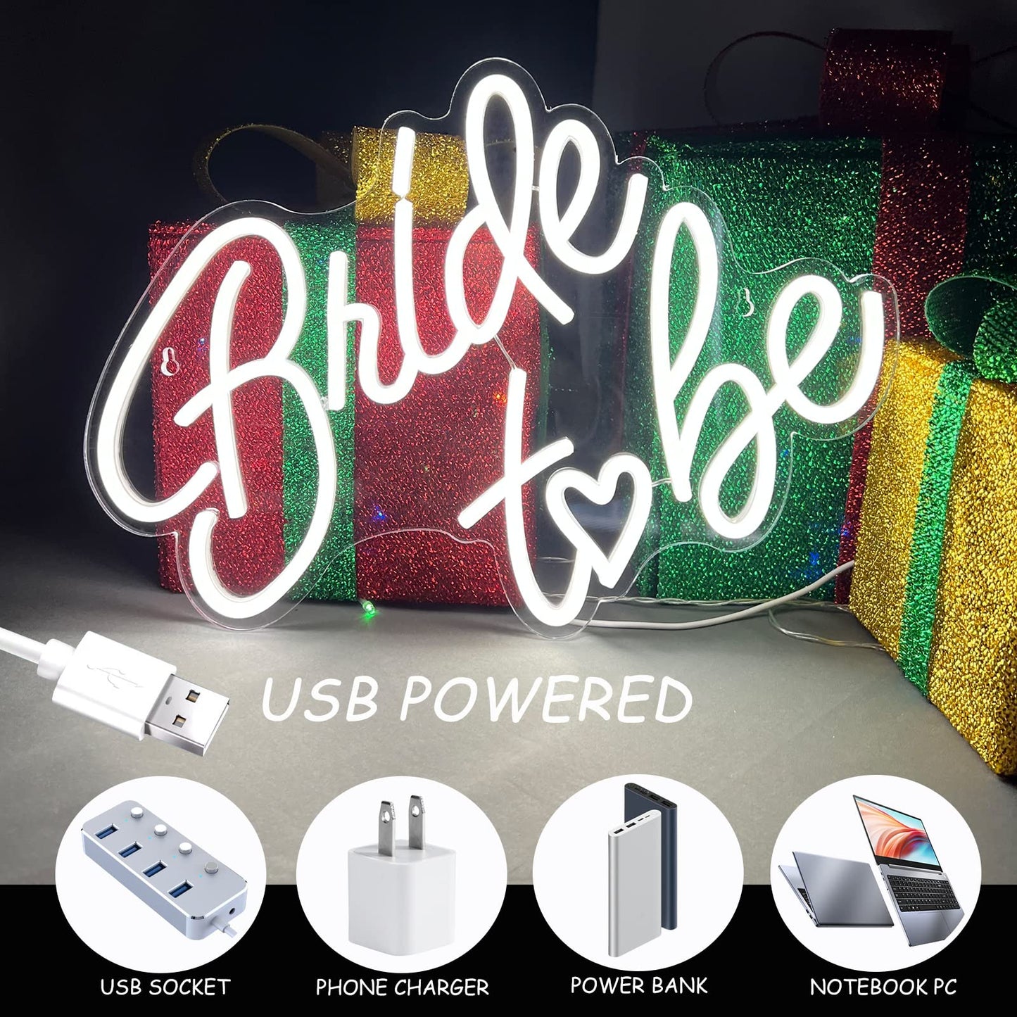 Bride to be Neon Sign, White LED Neon Light Signs USB Wedding Light Signs for Bridal Shower Bachelorette Engagement Party Backdrop with 15 Pcs Balloon