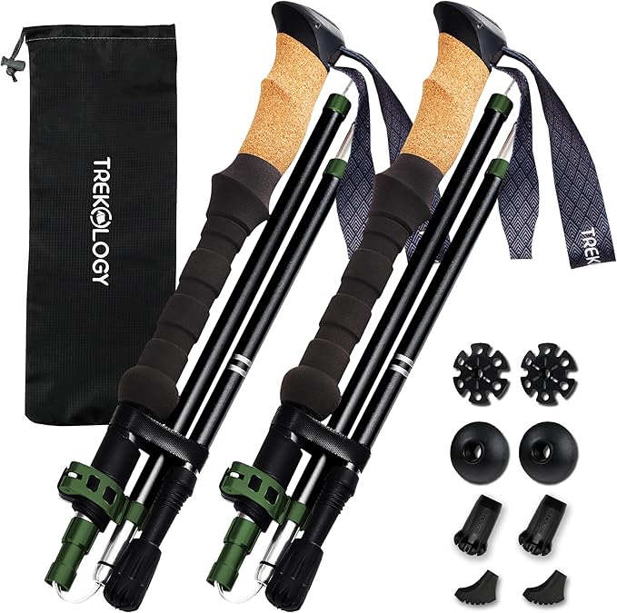 TREKOLOGY Trek-Z Cork Grip Trekking Poles – Lightweight Folding Hiking Poles, Adjustable Height, Compact Travel Design, Ai...