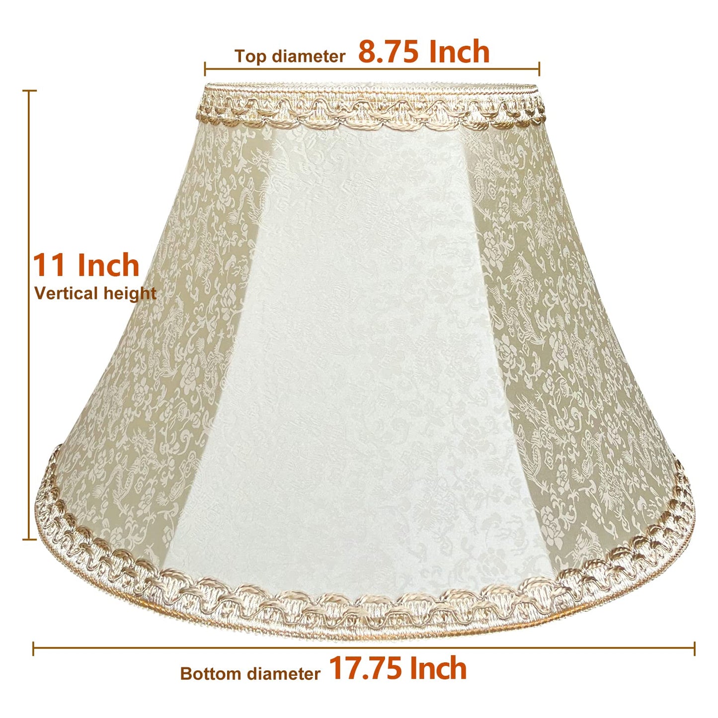 TOOTOO STAR Floral Lamp Shade, Fabric, 8.75in Top x 17.75in Bottom x 11in Height, Light Yellow, Model SX0244WH