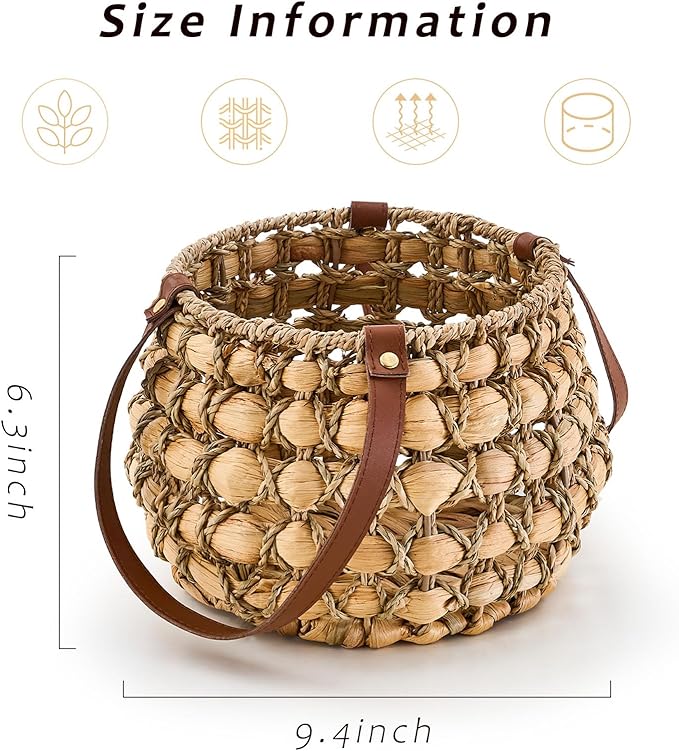 Farmhouse Oval Egg Baskets for Collecting Fresh Eggs,Small Wicker Basket with Handle,Garden Harvest Basket for Gathering Vegetables,Fruit Basket Bin for Kitchen,Garden,Picnic (Round-M)