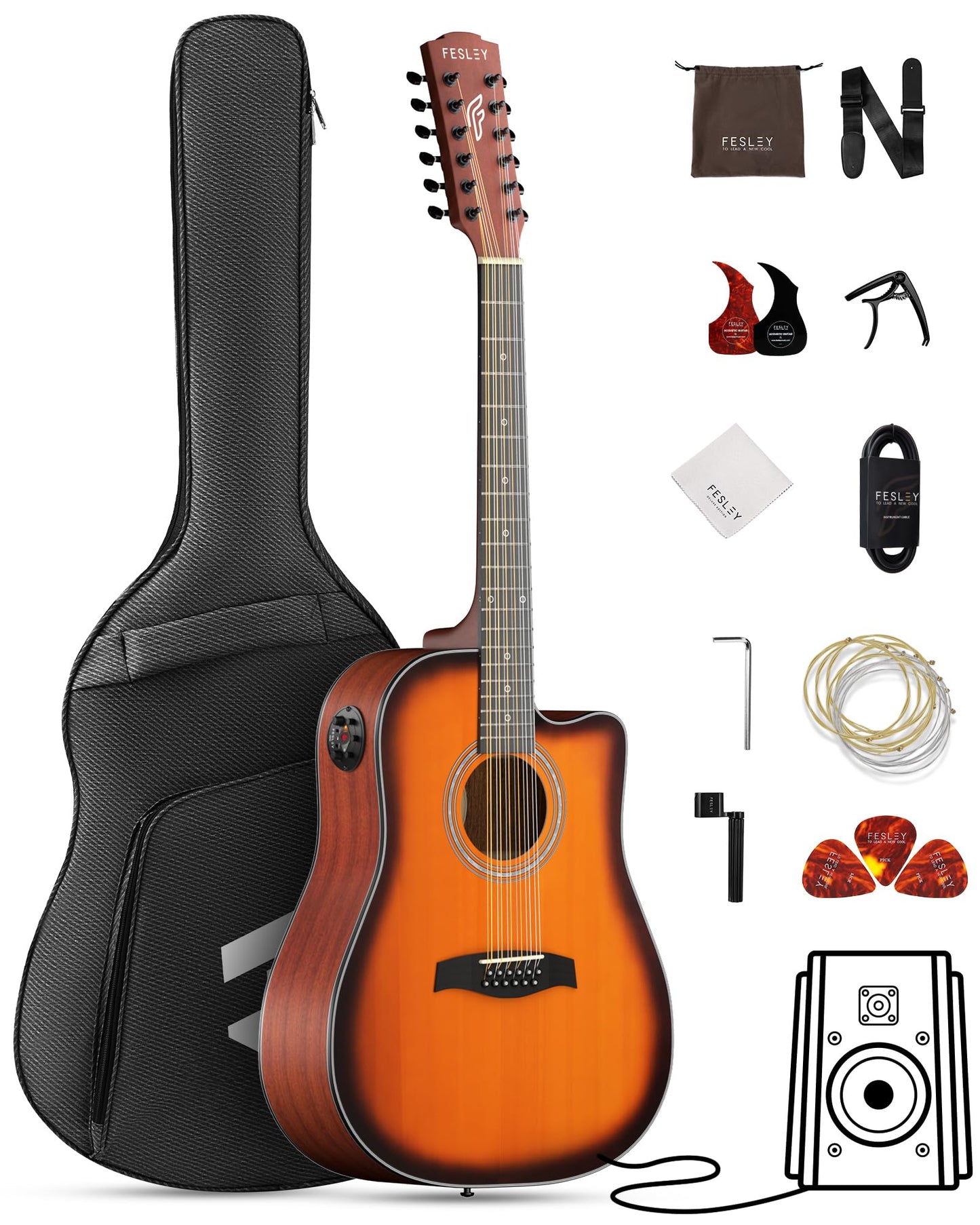 12 String Guitar Acoustic Electric: Guitarra Ac  Stica Built In 4 Band Eq, Spruce Top Mahogany Back And Sides, Complete Beginner