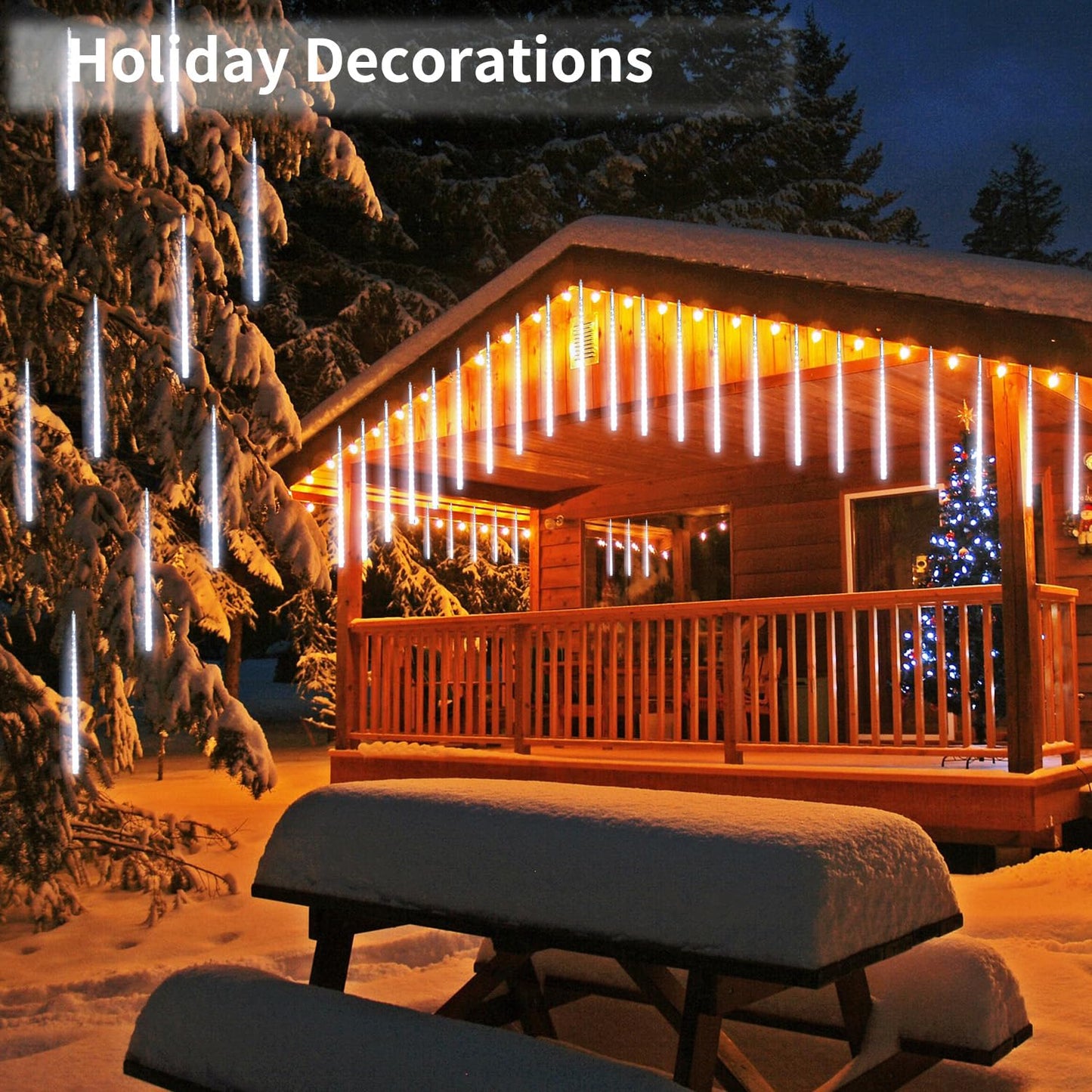 Jjgoo ?2 Pack? Christmas Lights Meteor Shower Rain Lights 20Inch  Totally 20 Tube 720 Leds Icicle Light Outdoor Raindrop Light For Xmas Halloween Wedding Party Tree Holiday Decoration  White