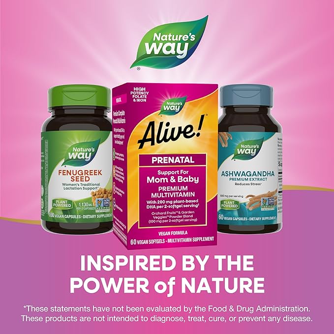 Nature's Way Alive! Complete Premium Prenatal Multivitamin for Women, Healthy Eye and Brain Development*, 60 Vegetarian Softgels