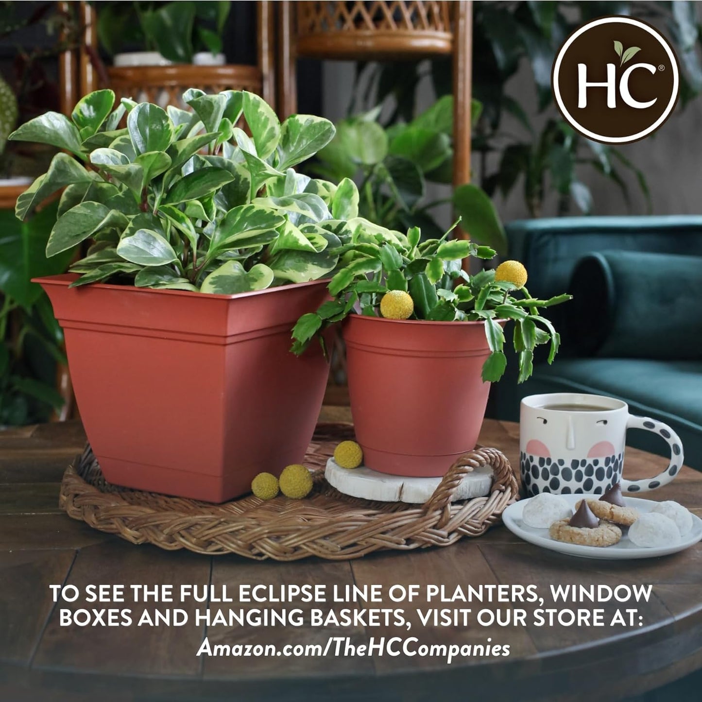 The HC Companies Eclipse Round Planter with Saucer - Outdoor & Indoor Plant Pot with Drainage Holes - Lightweight, UV-Resistant Plastic Pots for Plants, Flowers & Herbs (10" Black, Pack of 1)