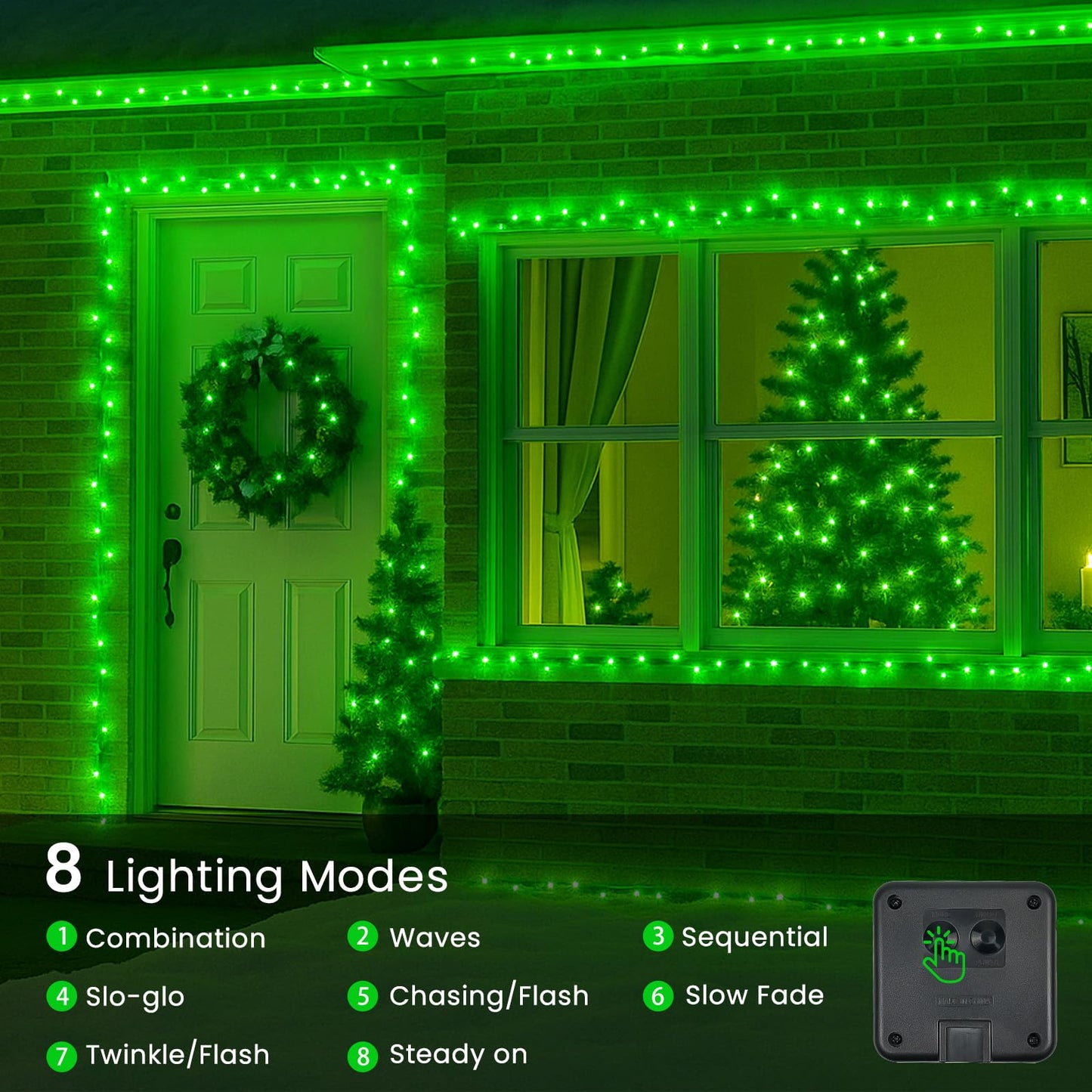 SANJICHA Solar String Lights, 320 LED, 8 Lighting Modes, 4 Pack, Green Wire, Waterproof for Outdoor Halloween/Xmas Decorations