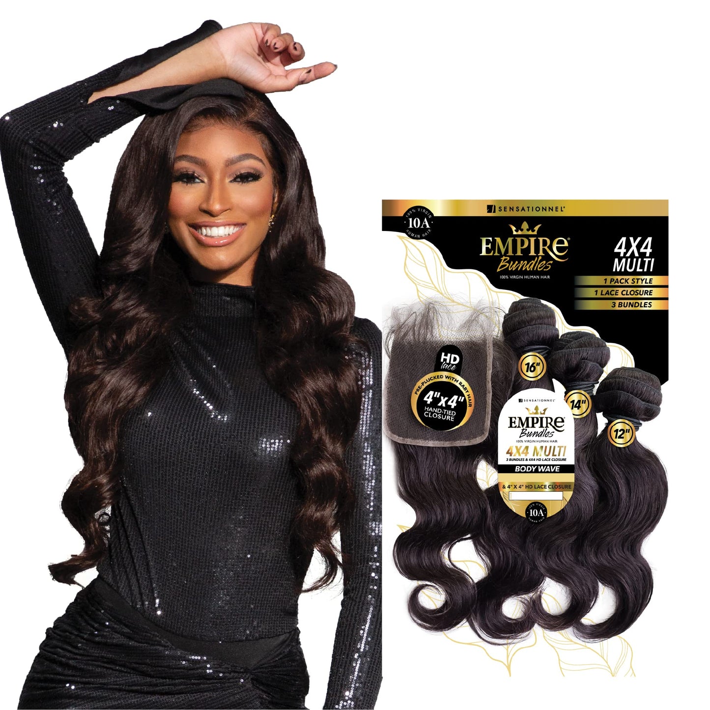 Sensationnel Empire bundles multi - body wave with 4x4 closure 10a tangle shed free human hair for weaving and sew in styles (12