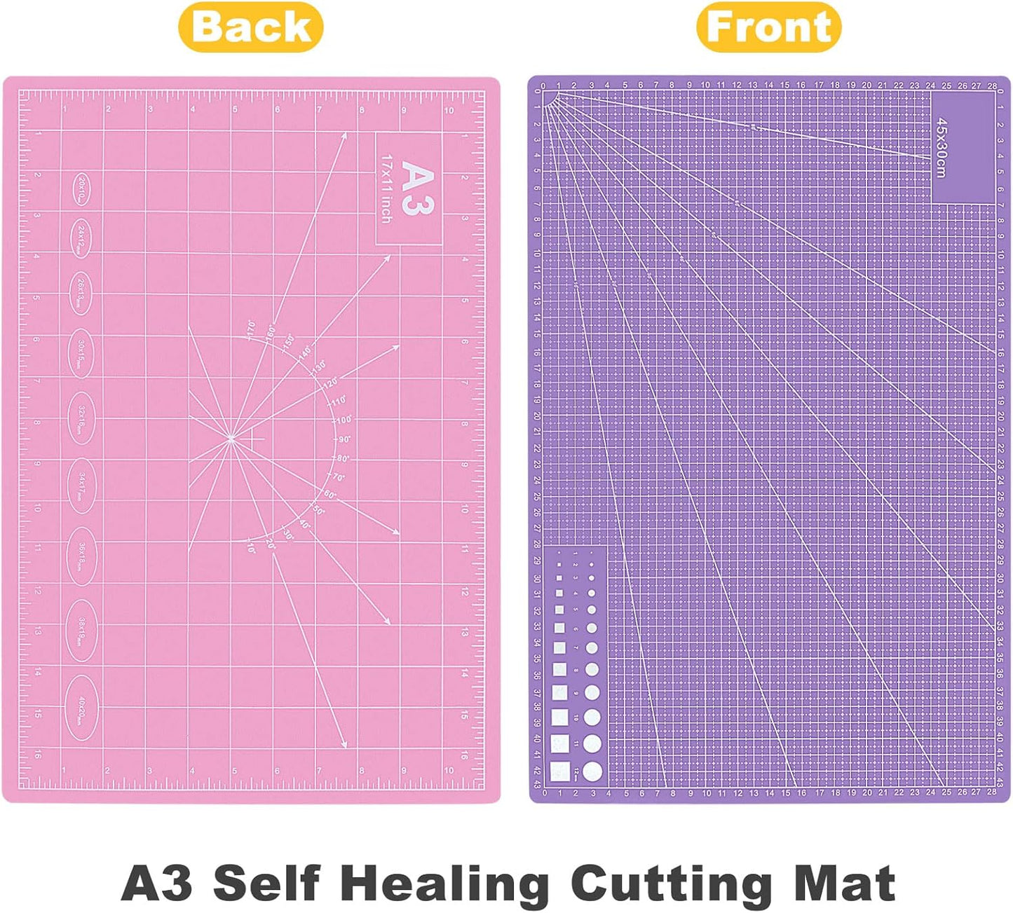 2 PCS Self Healing Cutting Mat 12" x 18": Sewing Rotary Cutting Mat for Crafts and Fabric Sewing Scrapbooking Quilting and Precision Cutting Purple & Pink Design (2, Purple & Pink)