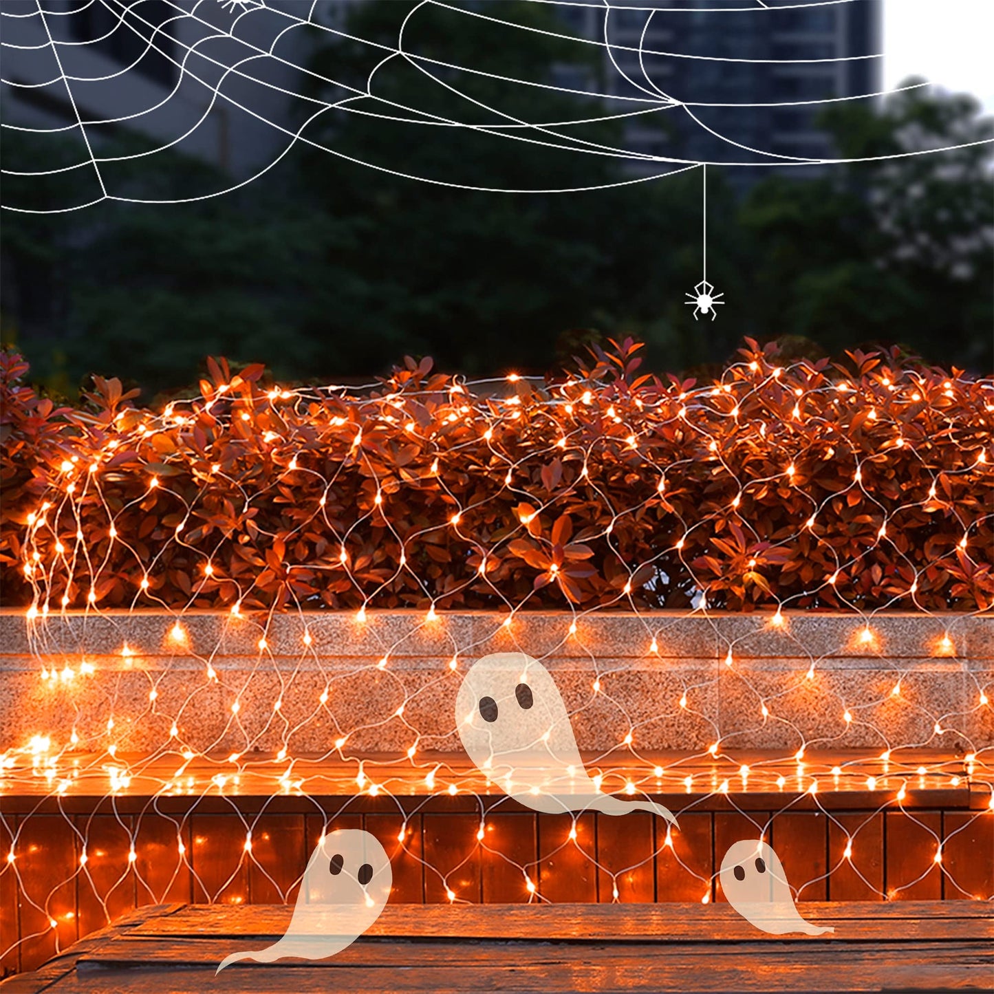 WATERGLIDE Outdoor Halloween Net Lights, 12FT x 5FT, 360 LED, 8 Modes, Orange, Model HB-360WCOI