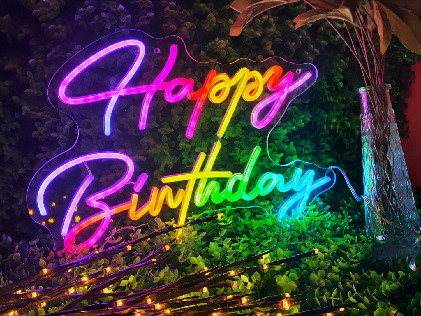 Ulalaza LED Neon Sign - Smart RGB & Color Flow Effect, 16.1in x 16.1in, Acrylic, Happy Birthday, Remote & App Control, USB Powered