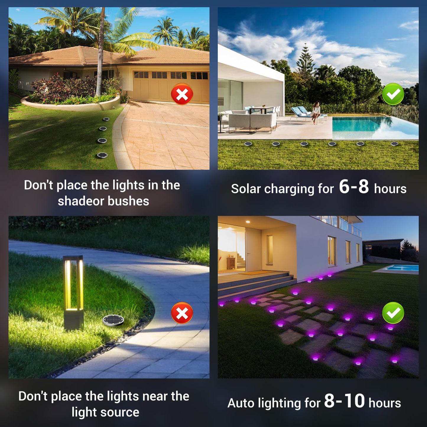 Peasur Solar Ground Lights Outdoor  8 Pack Flat Solar Powered Disc Lights  Ip68 Waterproof  Anti-Rust  Landscape Lighting For Pathway Garden Yard Lawn Walkway Landscape Driveway  Purple