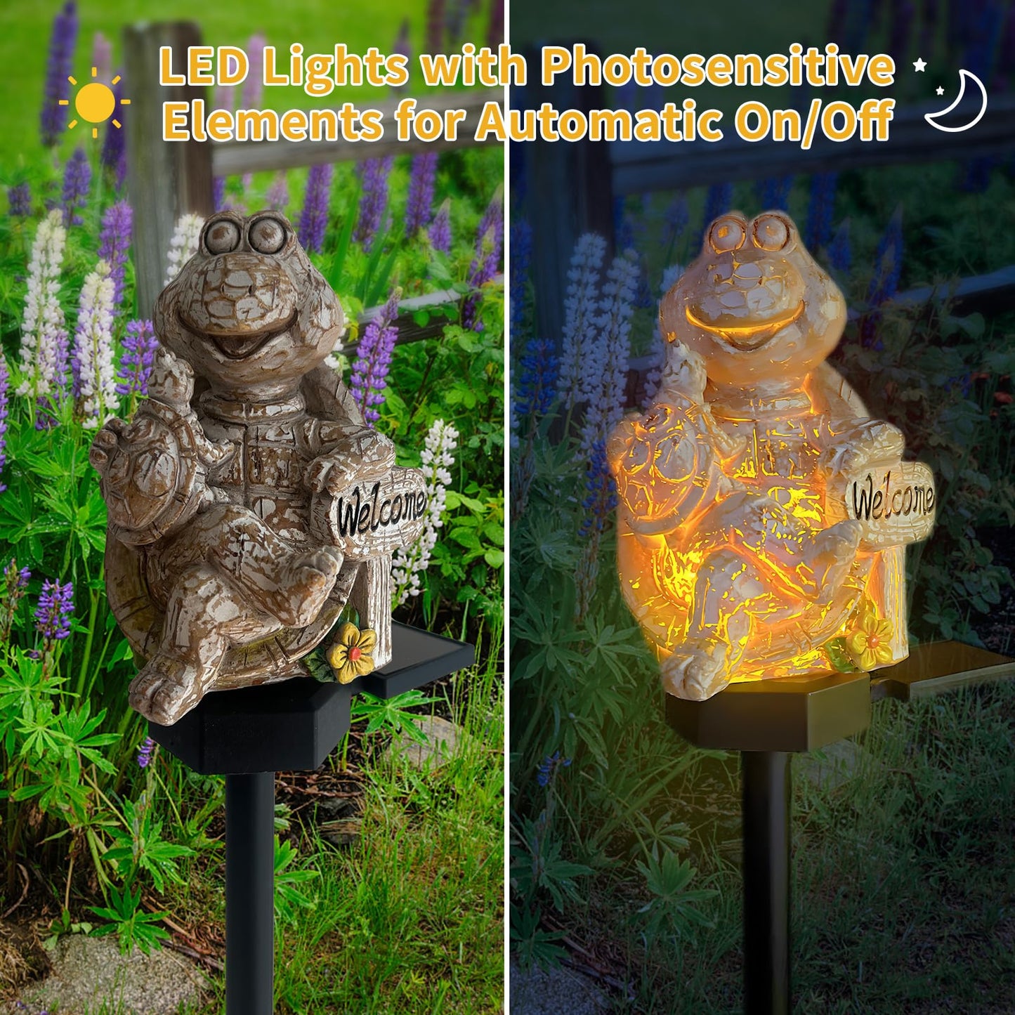 Qh & Garden Solar Turtle Statue Garden Decor Handcrafted Wood Grain discomfort-reducingt Small Turtle Lamp Resin Animals Figurines Outdoor Decorations For Patio Backyard Lawn -Unique Housewarming Gifts