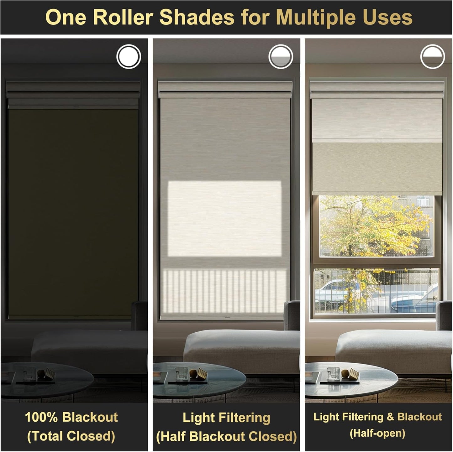 BERISSA Cordless Dual Roller Shades with Cassette Valance, Double Window Shades - Blackout and Light Filtering - Day and Night - Striped Jacquard Beige - 78 W x 48" H