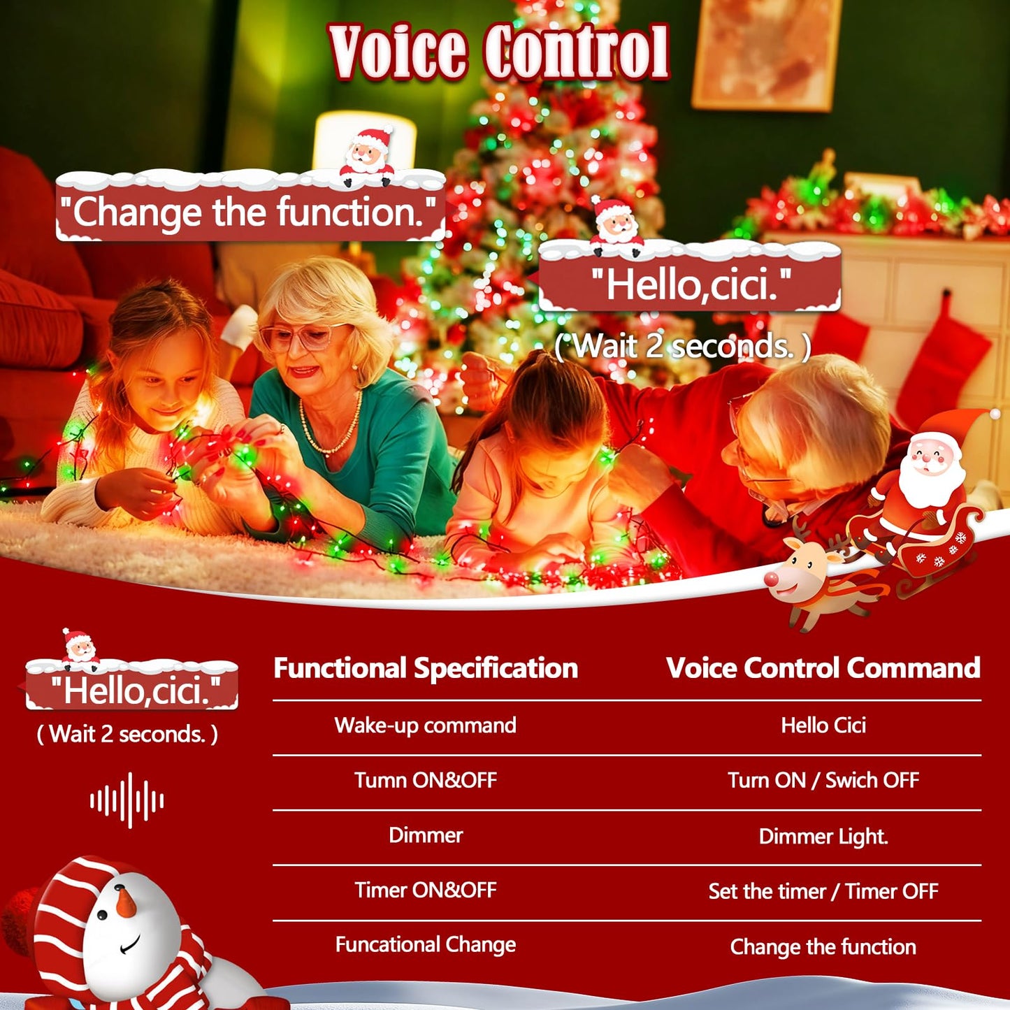 Voice Control 88Ft 240Led Smart Christmas String Lights Outdoor/Indoor | String Lights Plug In With Remote  12Modes  7Voice Commands & Timers  Christmas Twinkle Light For Xmas Tree Decor (Red & Green)