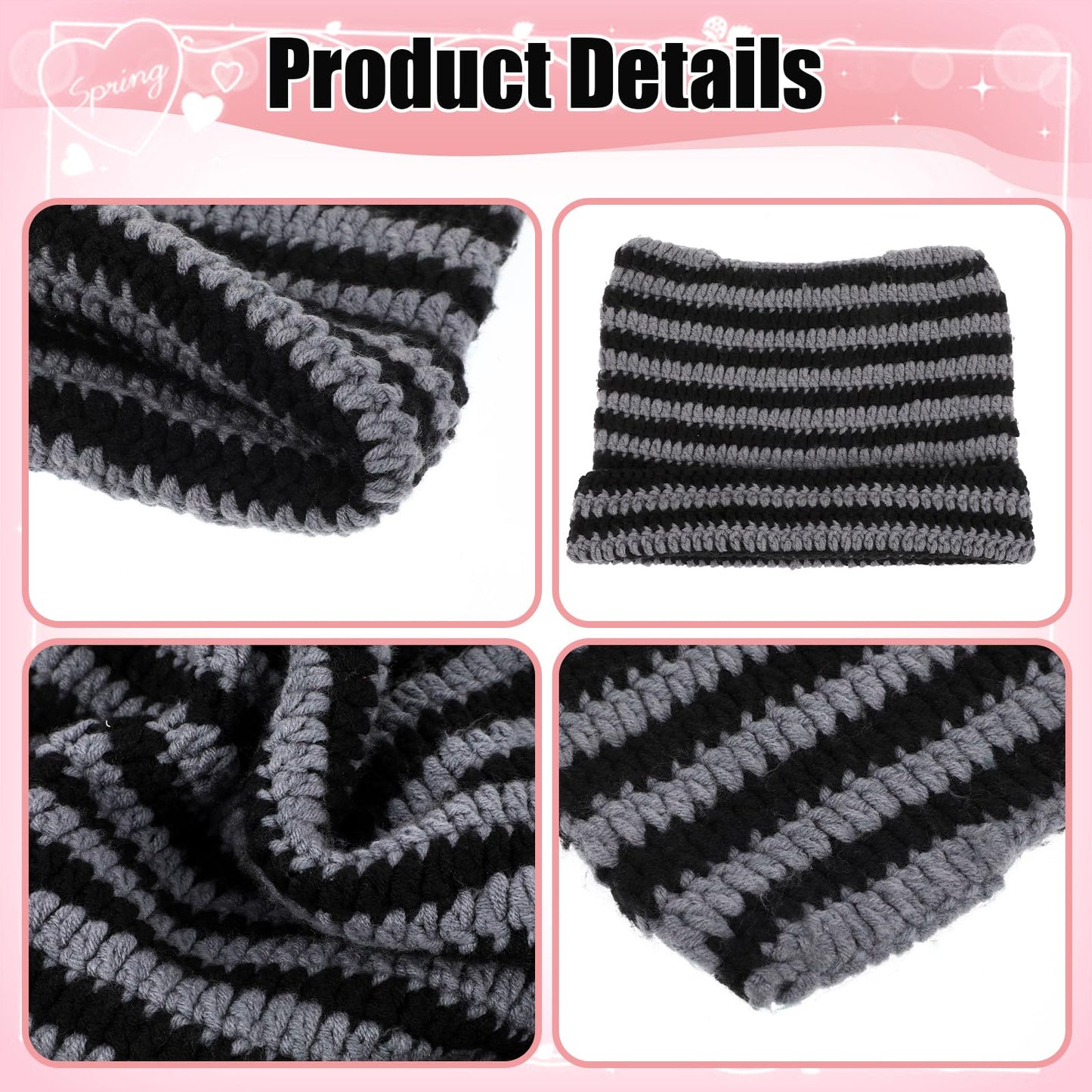 Crochet Cat Ear Beanie Black Gray Cat Ear Hat for Women Cute and Cozy Gothic Knitted Crochet Perfect for Winter Halloween Christmas and Y2k Aesthetic