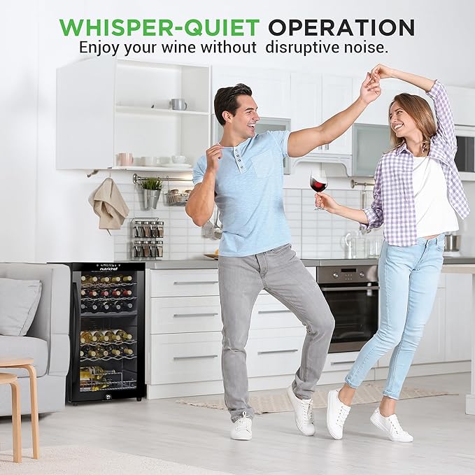 Nutrichef 33 Bottle Wine Fridge | Dual Zone Wine Cooler | Adjustable Temperature Control 41°F to 64°F | Ultra Quiet Operation | Freestanding Wine Chiller for Home & Office | 33x19x17 IN