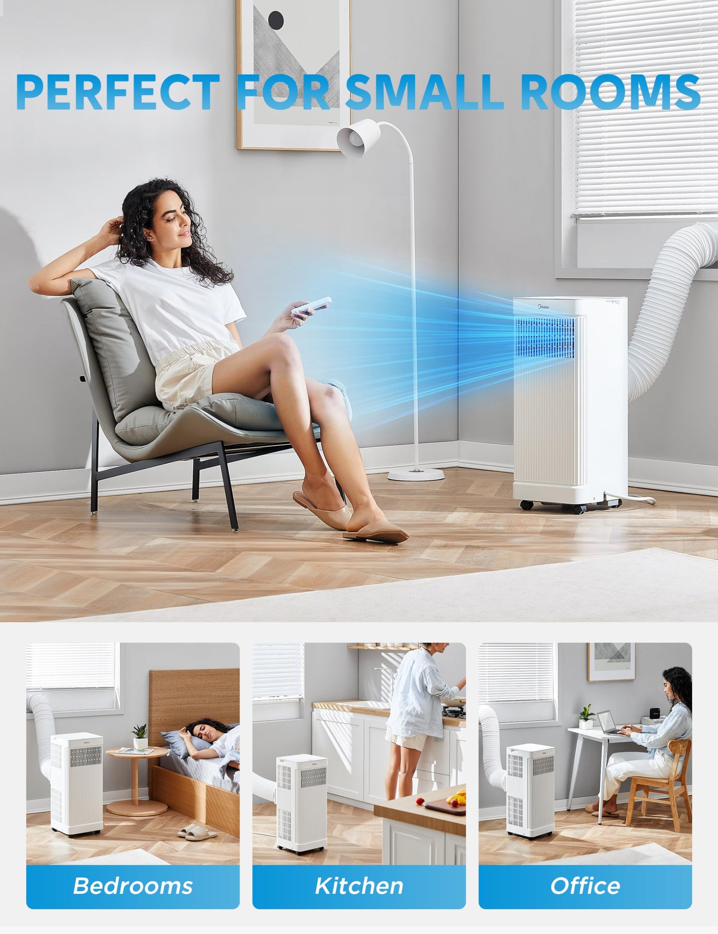 Midea 8,500 Btu Ashrae (5,000 Btu Sacc) Portable Air Conditioner Smart Control, Cools Up To 150 Sq. Ft., With Dehumidifier & Fan