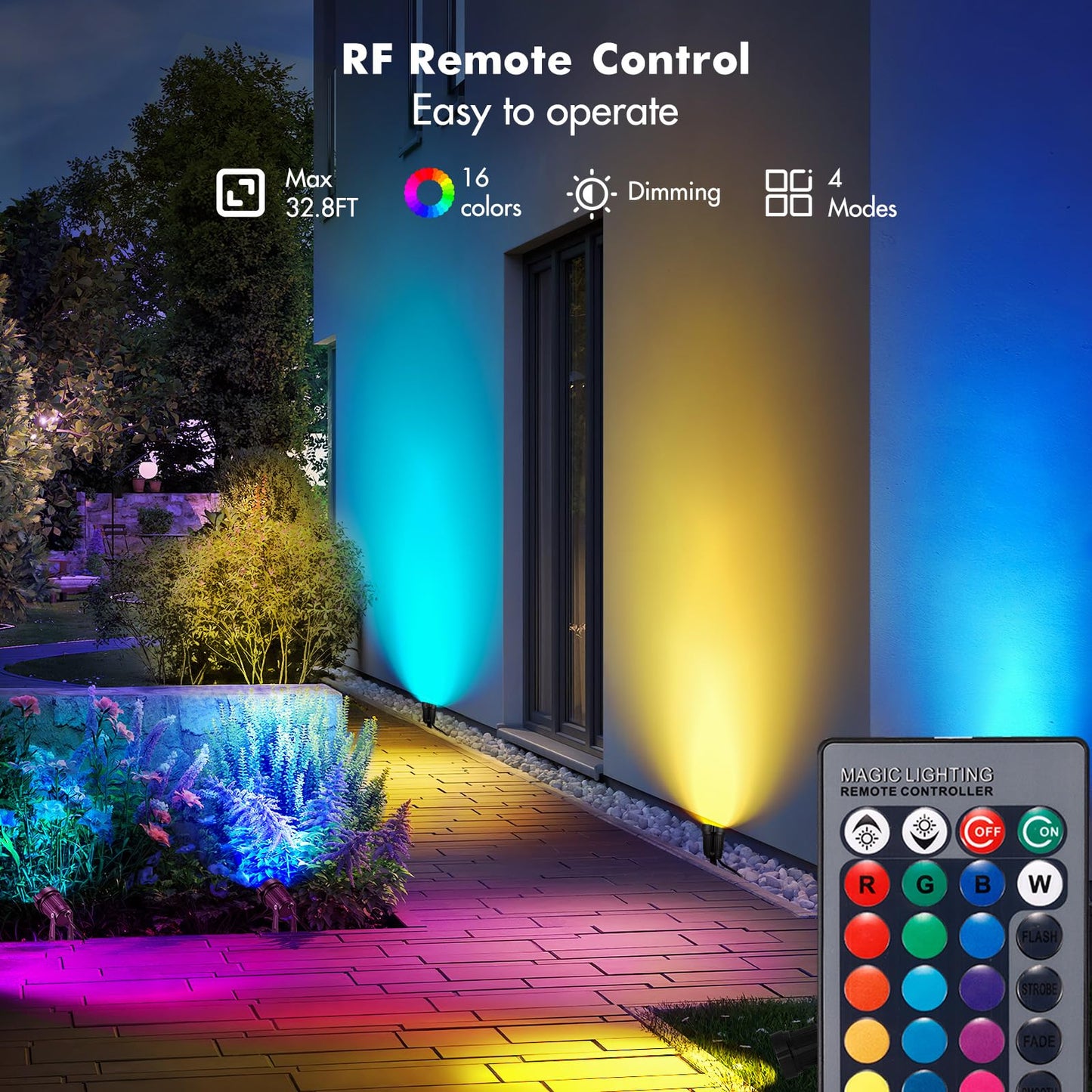LemonBest Landscape Lighting - 6W RGB Color Changing Halloween Landscape Lights 120V Christmas Outdoor LED Spotlight with Remote Control Waterproof Spot Lights for Yard Garden Patio Driveway (2 Pack)