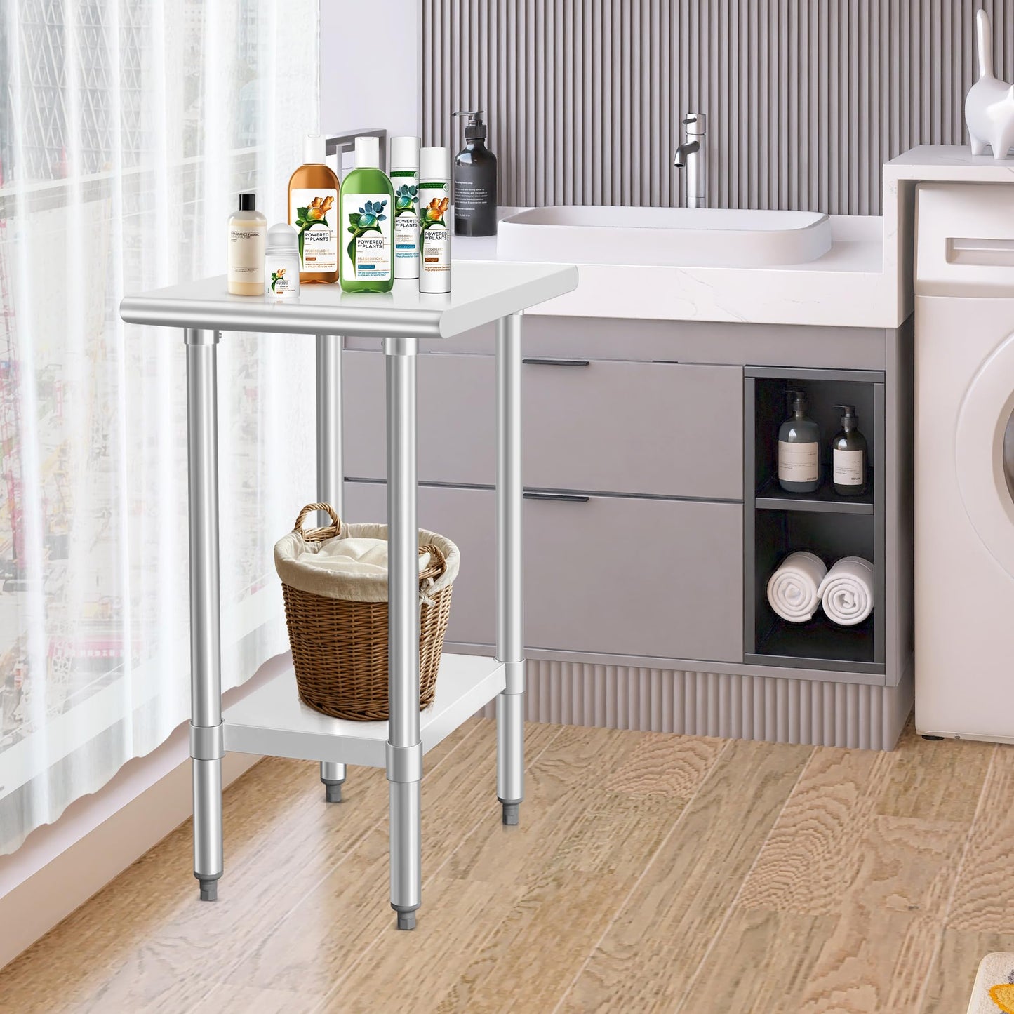 HARDURA Stainless Steel Table 24X18 Inches with Undershelf and Galvanized Legs NSF Heavy Duty Commercial Prep Work Table for Restaurant Kitchen Home and Hotel