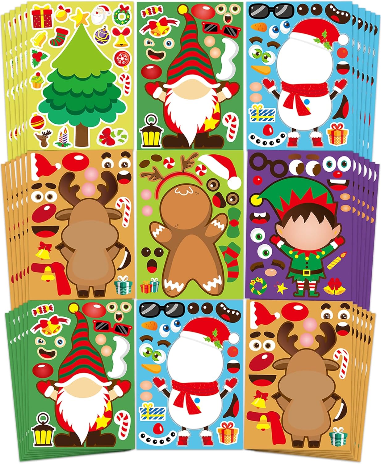 42 Sheets Christmas Party Favors Stickers, Christmas Crafts Make Your Own Sticker, Gifts for Classroom Student Stocking Stuffers Goodie Bag Activities Game Holiday Sticker for Kids