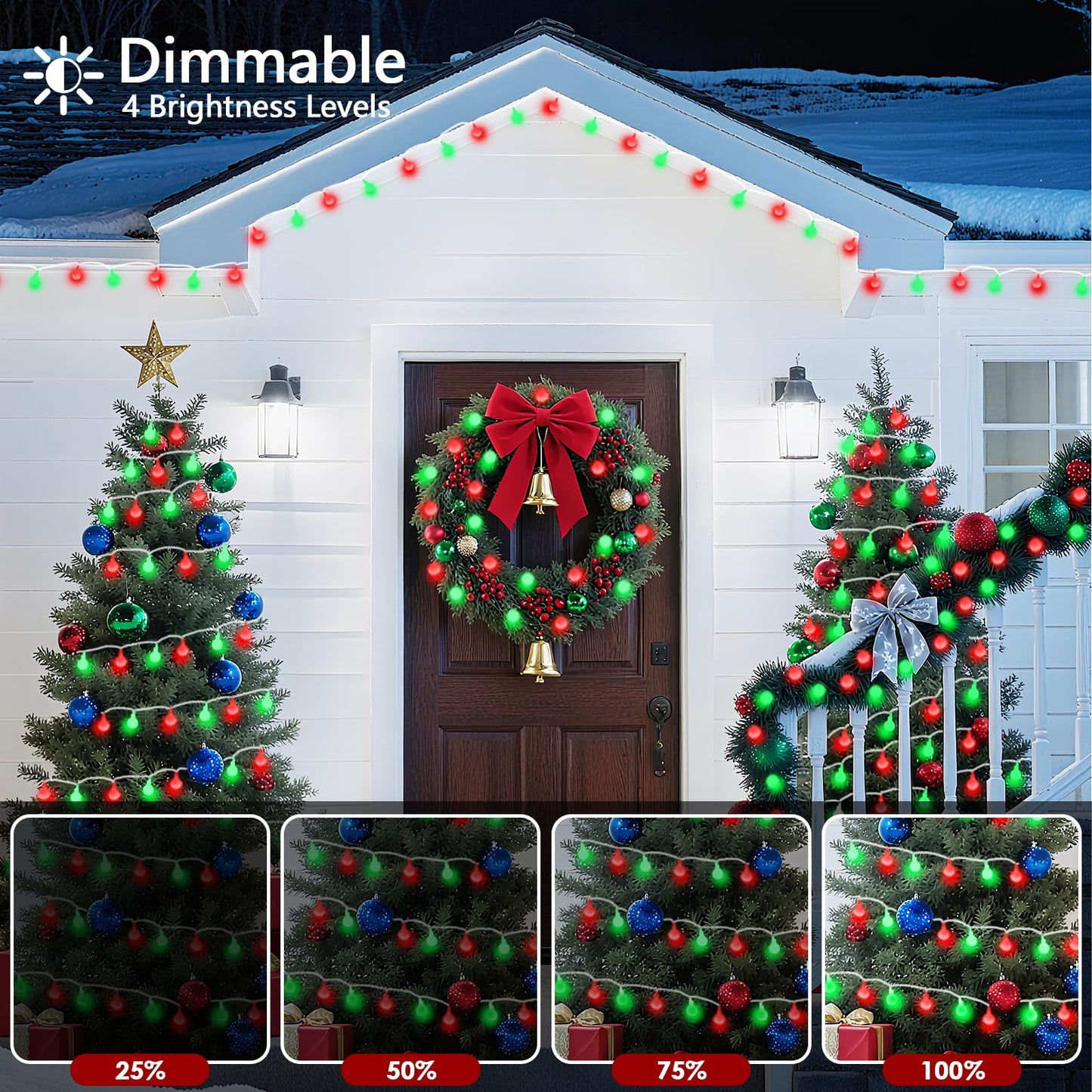 43Ft 100Led Connectable Christmas String Lights Indoor Outdoor - Red And Green Fairy Lights Plug In With Remote & 8 Modes  Globe Twinkle Light For Christmas Decorations Bedroom Room Tree Party